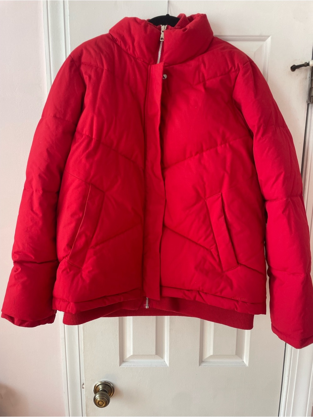 Women's Red Puffer Jacket with High Collar